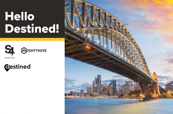 Sydney background with logos and text: Hello Destined!